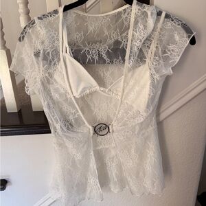 I.AM.GIA White Lace Top with Black Accents